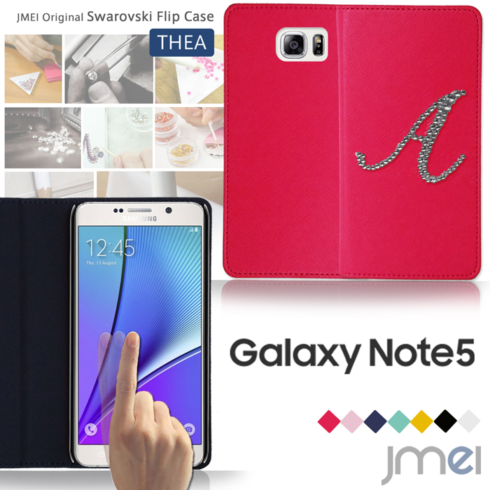 Galaxy Note5 ケース/カバー JMEIイニシャルスワロフスキーフリップケース THEA スマートフォン/スマホケース/スマホカバー/simフリー