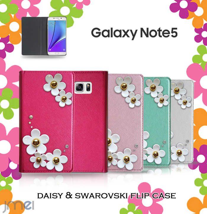Galaxy Note5 ケース/カバー JMEIデイジースワロフスキーフリップケース スマートフォン/スマホケース/スマホカバー/simフリー