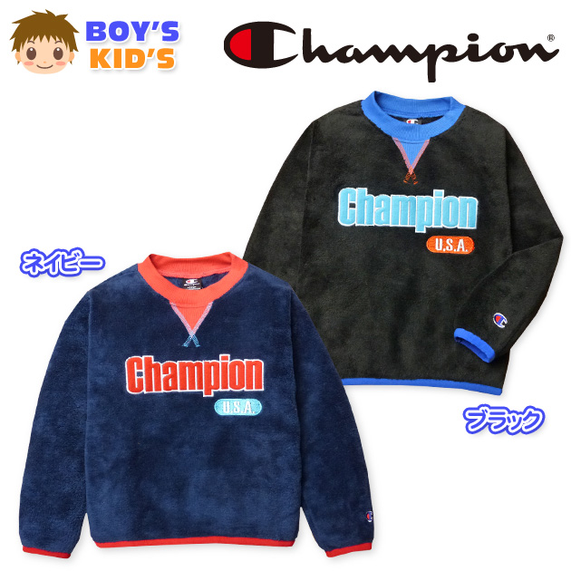 ●コメント着心地軽くてあたたかいフリース素材のクルーネックトレーナー&star;"Champion"のロゴワッペン & 刺繍とオシャレな配色使いでスポーティに決まり