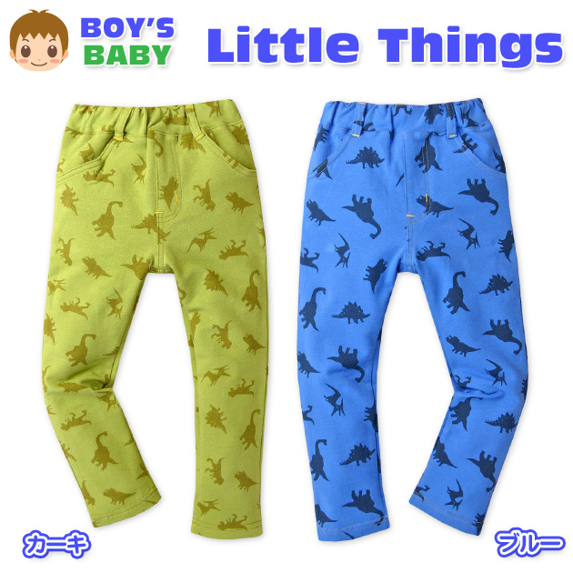 ●特 長・Little Things・ウエストゴム・ゴム入れ替え口・恐竜総柄・サイドポケット・バックポケット・ポケット4P・裏毛素材・ロングパンツ・男の子・子供服 ●素 材・綿95% ポリウレタン5%