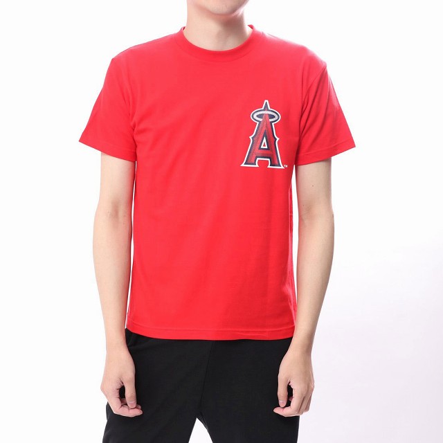 マジェスティック ◇大谷、エンゼルス移籍記念Tシャツ。 ■カラー:レッド ■素材: ポリエステル100％ ■サイズ: S:身丈/66cm 肩幅/42cm 身幅/48cm 袖丈/19cm M:身丈/69