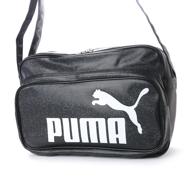 プーマ トレーニング PU ショルダー L (075371) エナメルバッグ: ブラック×ホワイト PUMA