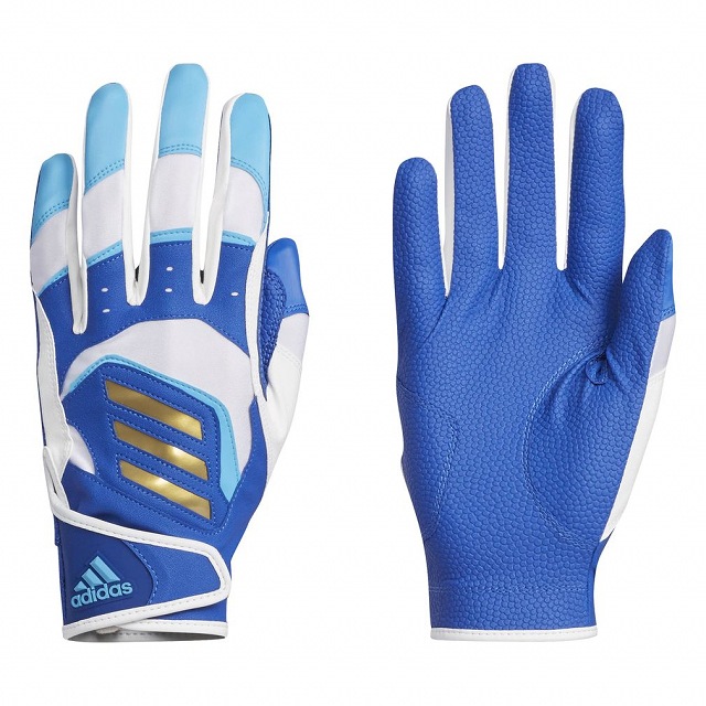 アディダス メンズ 野球 バッティング用手袋 5T バッティンググローブ (FTK85 DU9701): ホワイト×ロイヤルブルー 両手用 adidas