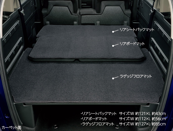 ラゲッジマルチマット（リバーシブルタイプ）リアシートバックマット＋リアボードマット＋ラゲッジフロアマット セット（各1枚）カラー：ブラックサイズ（装着時）：W約127（最大）×L約184×H約1cm材